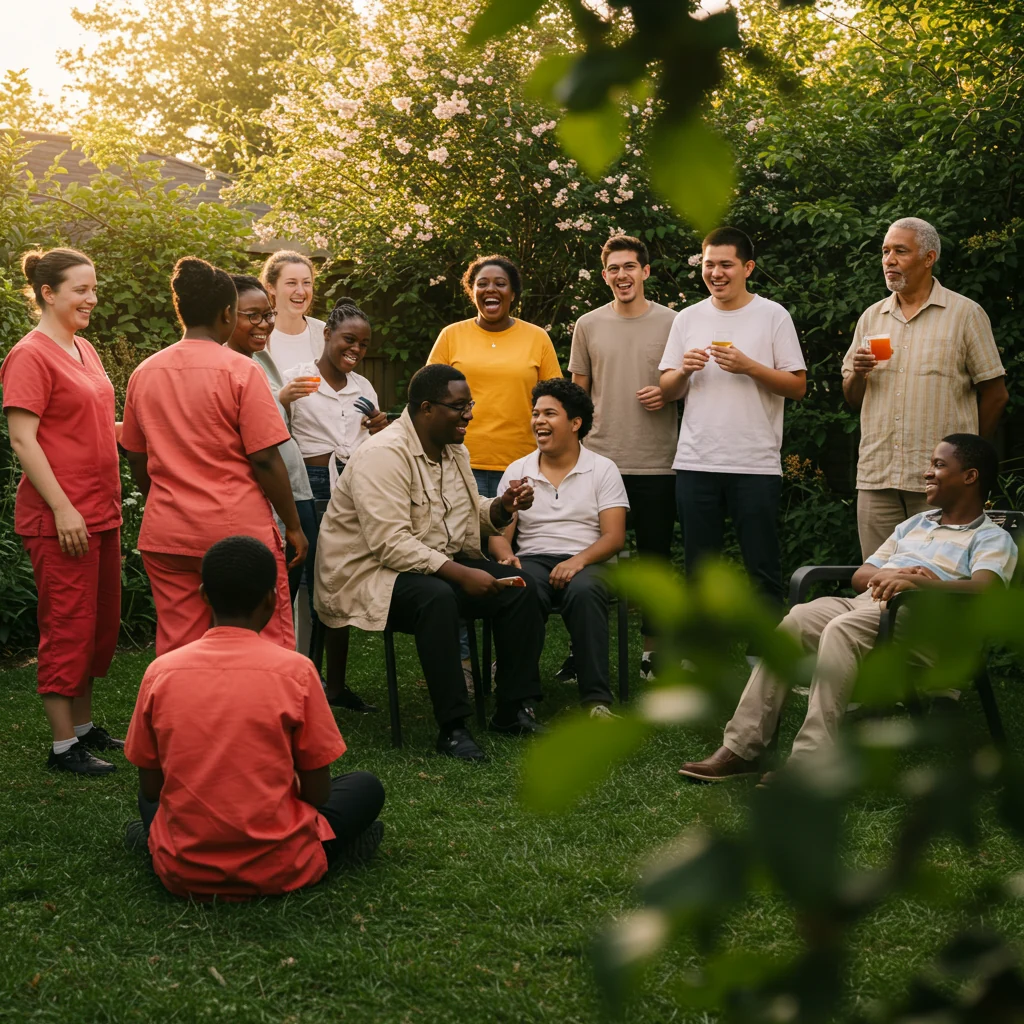 A group enjoying a gathering in a garden