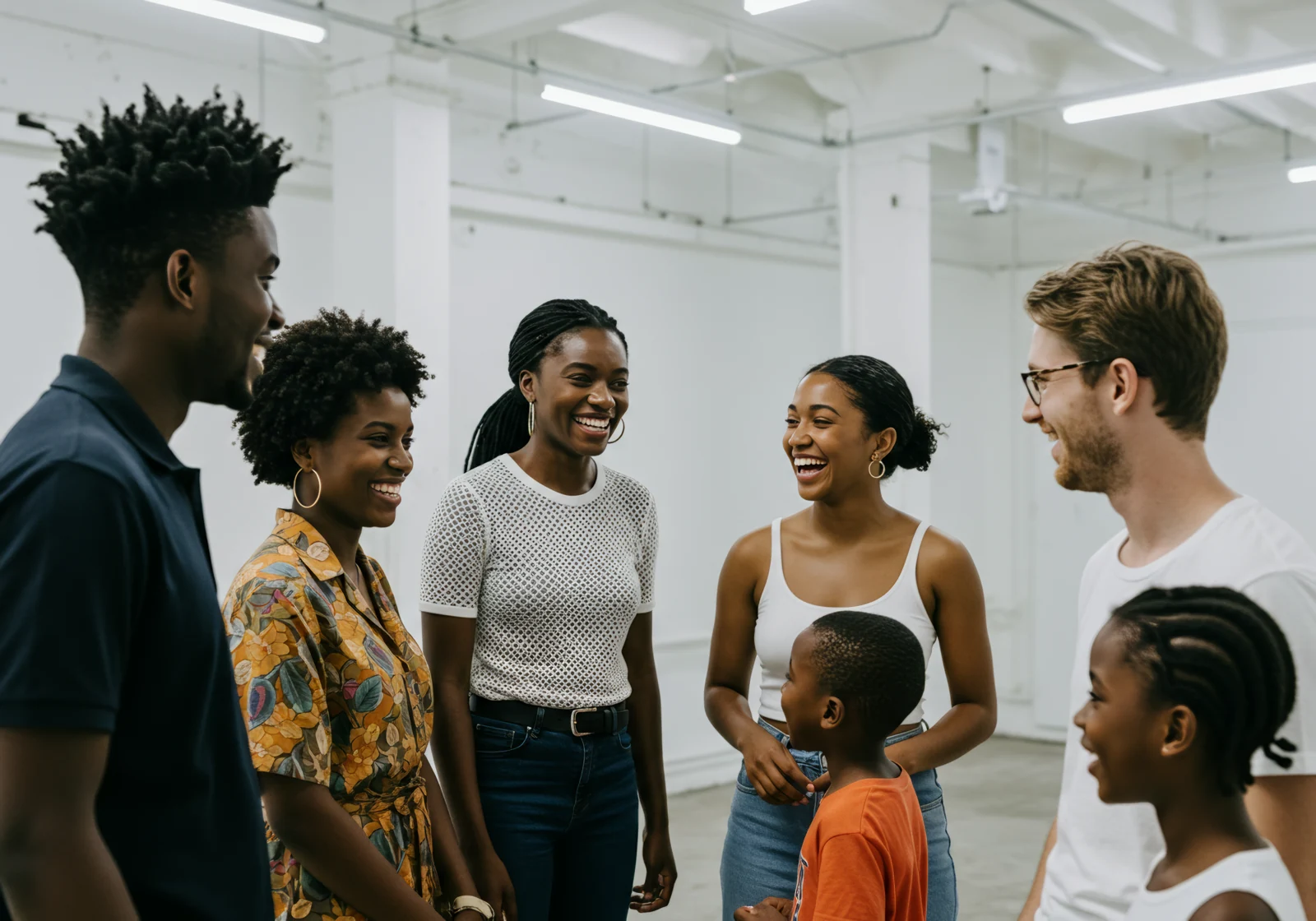 Adults and children enjoying a conversation
