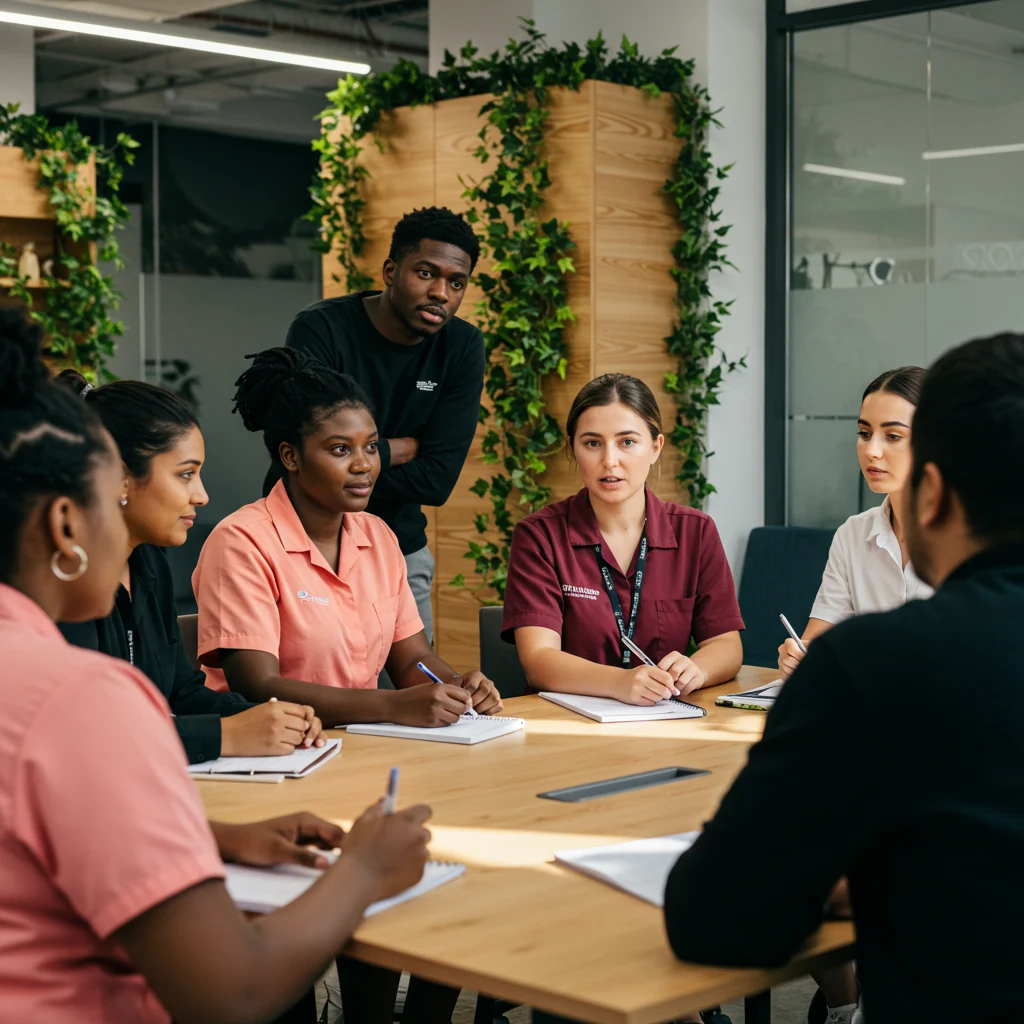 A group sharing ideas in a meeting